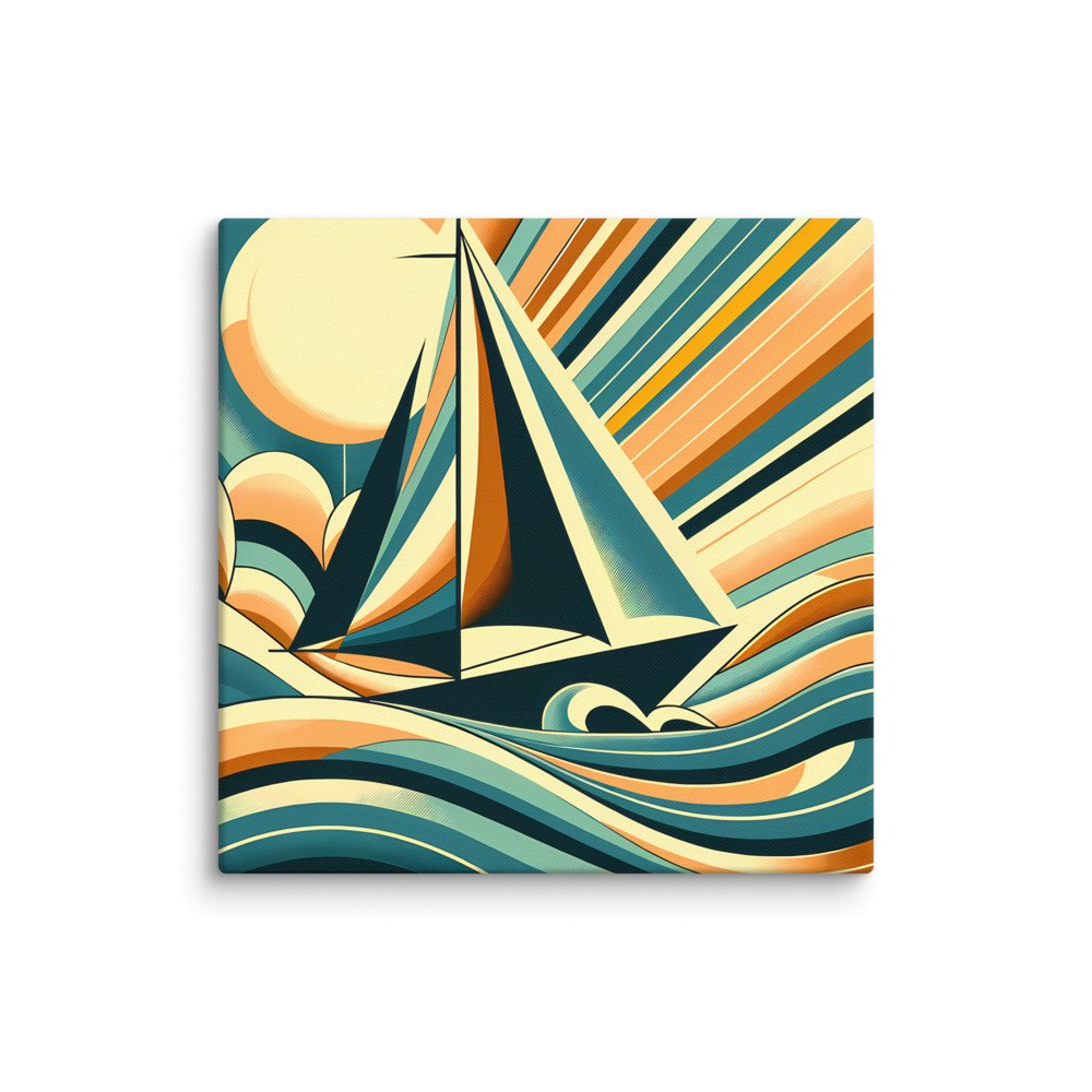Retro Sailboat with Bold Geometric Waves