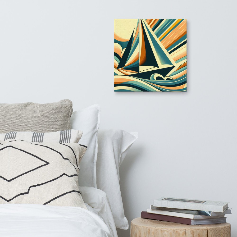 Retro Sailboat with Bold Geometric Waves