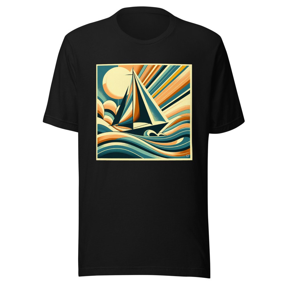 Retro Sailboat with Bold Geometric Waves