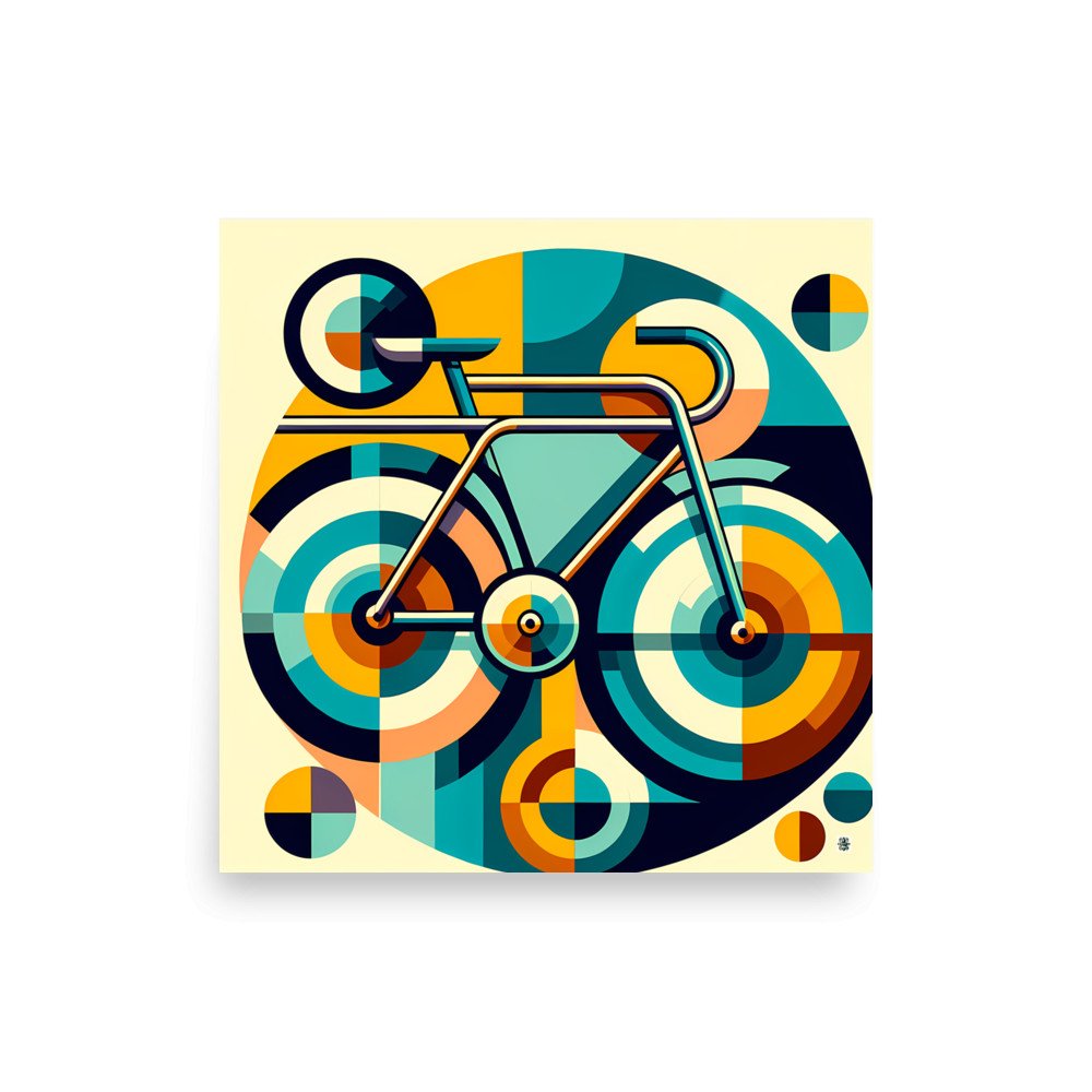 Geometric Retro Bicycle in Teal and Mustard