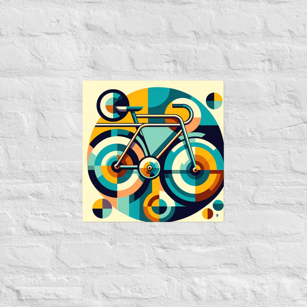 Geometric Retro Bicycle in Teal and Mustard