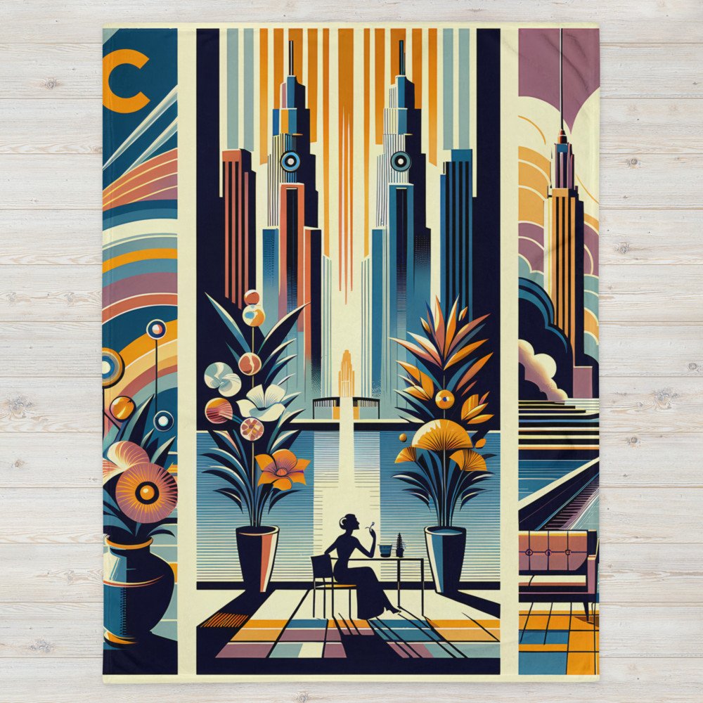 Art Deco Cityscape with Vibrant Geometric Patterns